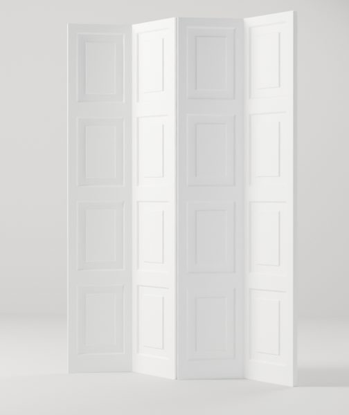 Bifold 4-Panel interior door, model BF002, factory white primed