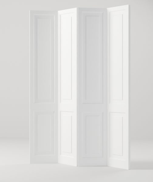 Bifold 2-Panel interior door, model BF004, factory white primed