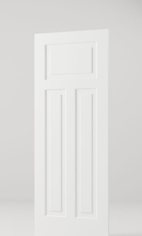 3-Panel Craftsman interior door, model MD004, factory white primed