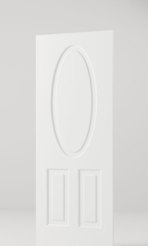 3-Panel Oval interior door, model MD012, factory white primed