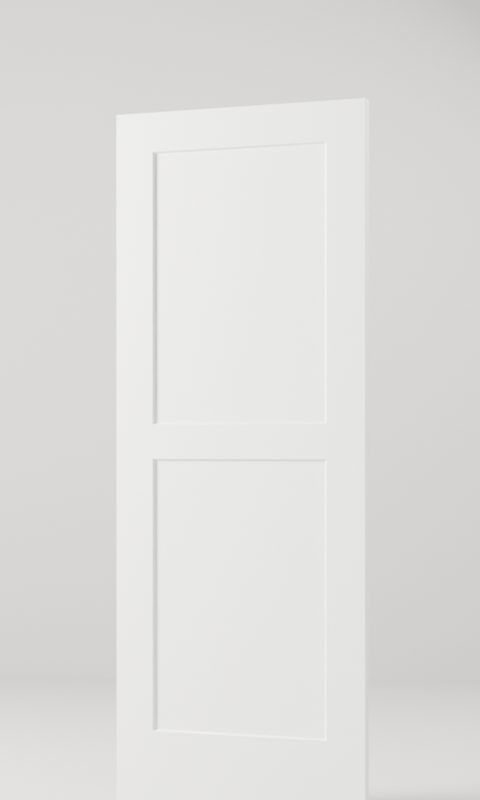 2-Panel Even, Shaker Profile interior door, model MD016, factory white primed
