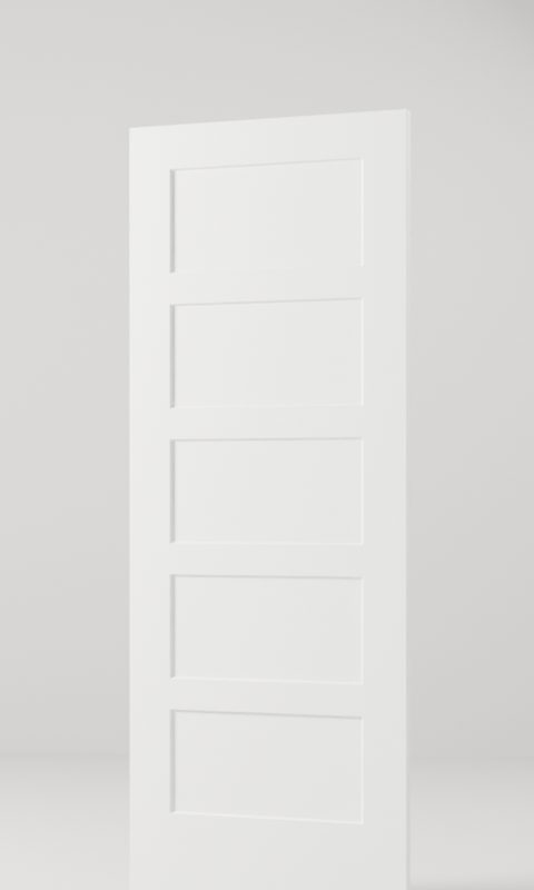 5-Panel Horizontal, Shaker Profile interior door, model MD018, factory white primed