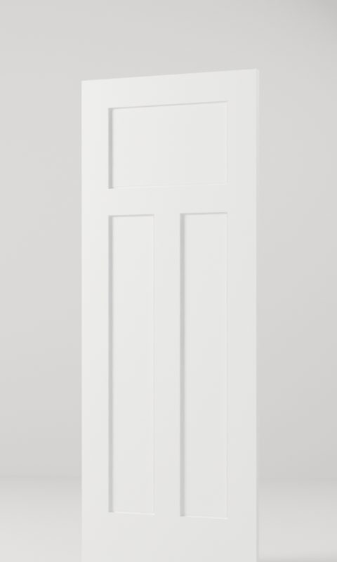 3-Panel Craftsman Shaker interior door, model SK004, factory white primed