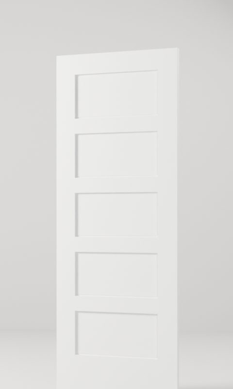 5-Panel Shaker interior door, model SK005, factory white primed