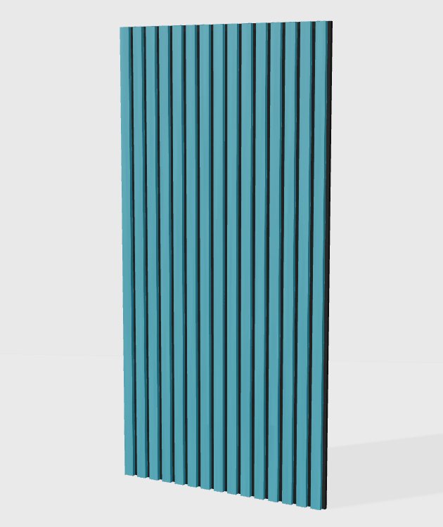 PVC solid colour acoustic slat panel in Peacock Blue, model PC008