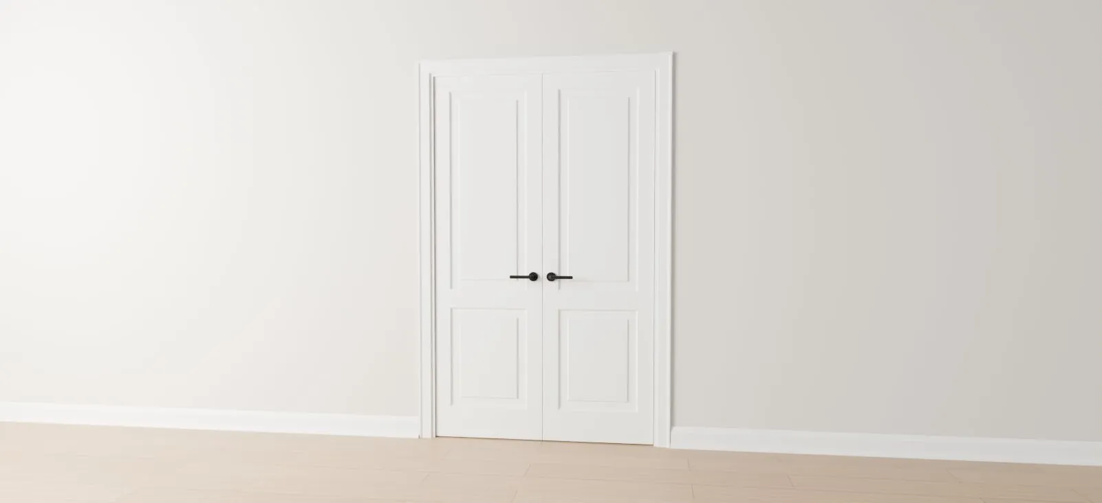 White 2-panel double doors in a bright living room